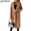 BITCED Women's Spring Coat - Versatile Wool-Blend Trench Coat Solid Colour Long-Sleeved Double-Breasted Style with Slash Pockets
