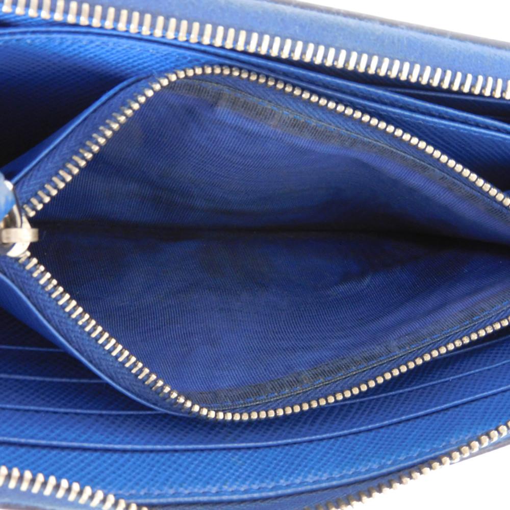 Used 11569 Saffiano Stripe Round Zip Wallet 2ML317 7940 Gray Zip Around Logo Metal Blue Unisex from Japan AUTHENTIC