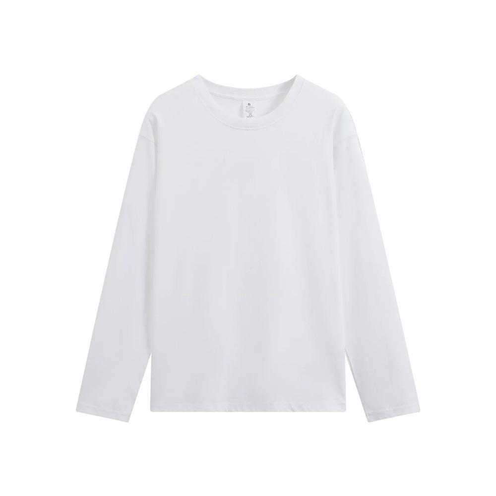 Minimalist Fashion Base Layer Women's Autumn Long-Sleeve Pure Cotton Straight-Shoulder T-Shirt Men's Crew Neck Solid Color Basic Couple's Sweatshirt