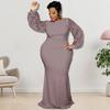 Plus Size Women Long Sleeve Sequin Midi Dress Elegant Office Wear Gray Blue Burgundy Orange XL 2XL 3XL 4XL 5XL Collection