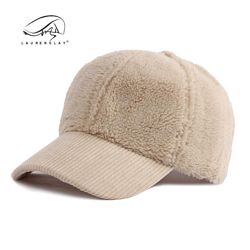 Hat women's autumn and winter new lamb wool corduroy splicing cap thermal baseball cap casual versatile