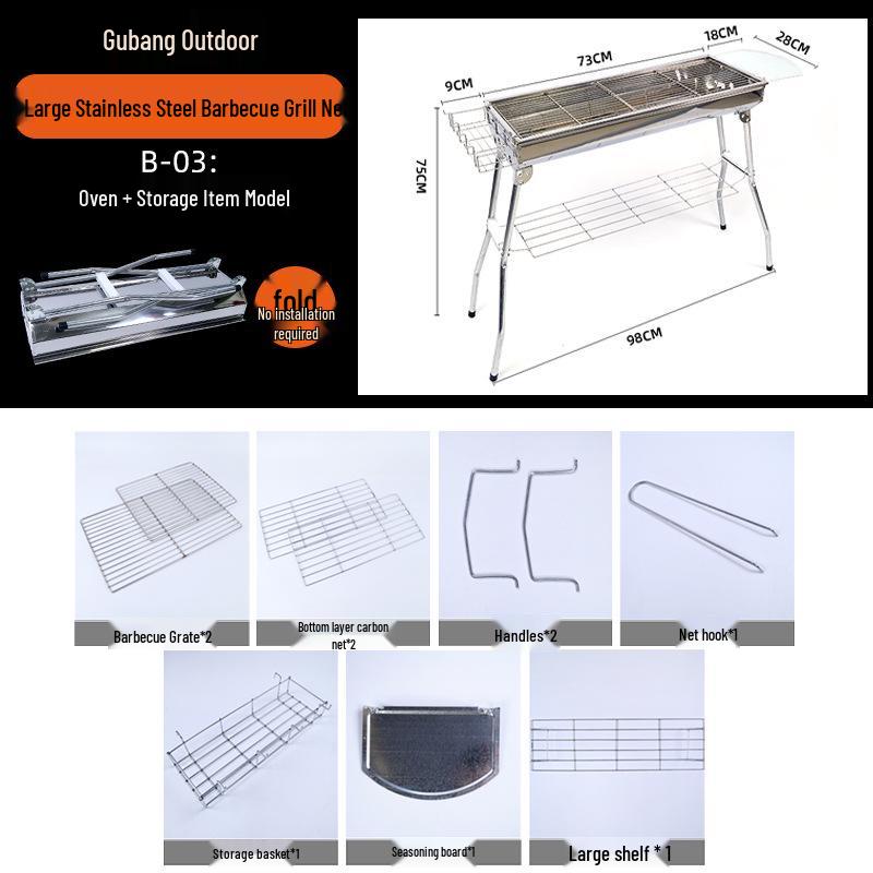 Large Portable Stainless Steel Charcoal BBQ Grill for Outdoor Picnics and Home Use