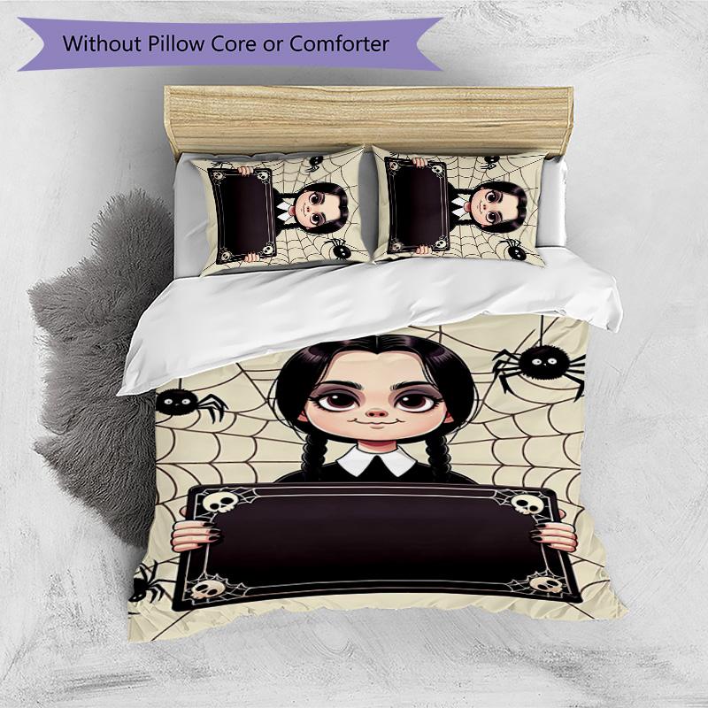 Wednesday Tv Printed 3PCS Bedding Set Soft Breathable Duvet Cover Pillowcases Set Washable Bedroom Decor Home Gift
