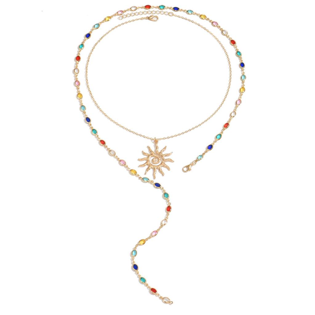 European and American sun pendant necklace light luxury high sense tassel eye long chain color cold wind collarbone chain