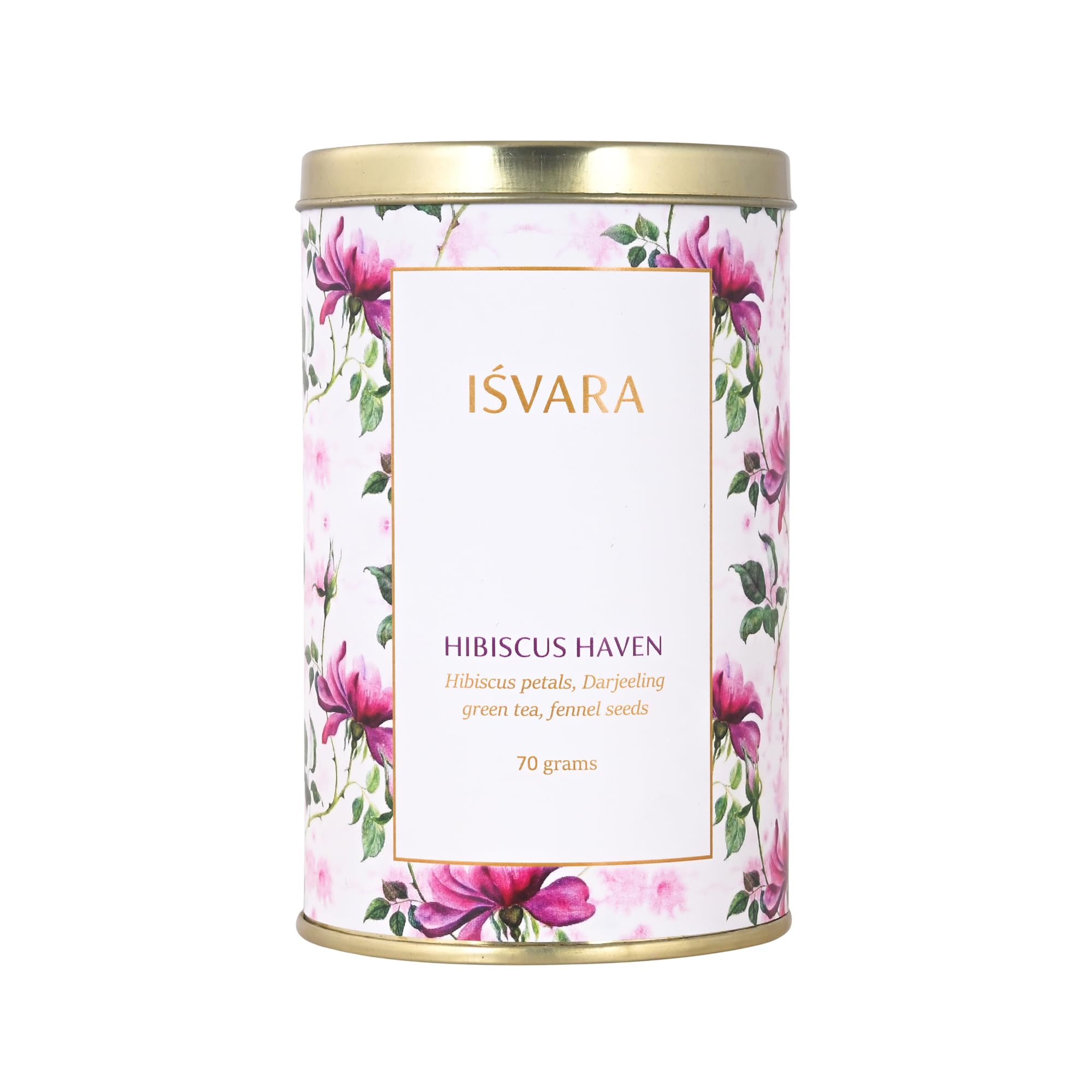 ISVARA, Green Tea - Hibiscus Haven, Pure herbal tea blend, Hibiscus, Darjeeling Green tea & Fennel, Improves digestion, 70g