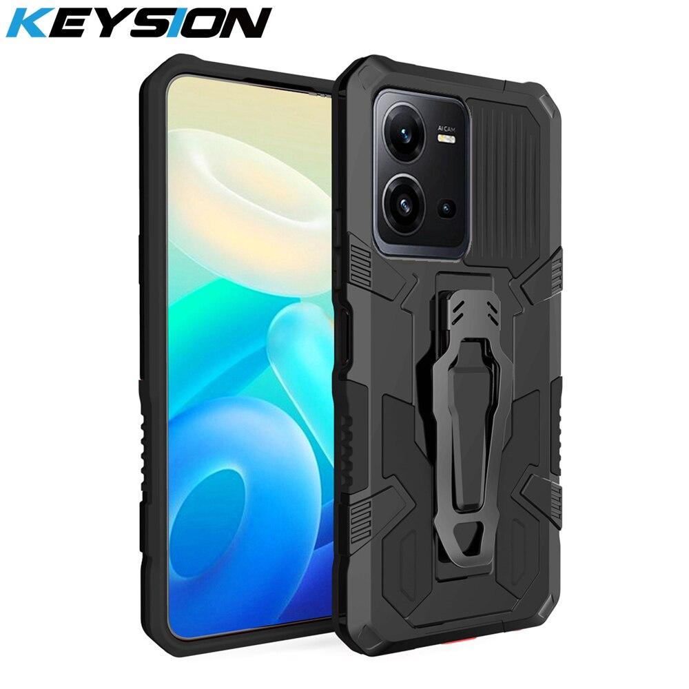 

KEYSION Ударопрочный броневой чехол для VIVO V25 5G V25e V23 5G V23e Мягкий силикон + ПК Металлическая стойка Назад Клип Чехол для телефона для VIVO T1X