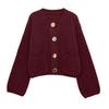 European Casual Women's Solid Color Round Neck Cardigan Sweater - Loose Knit Long Sleeve Top