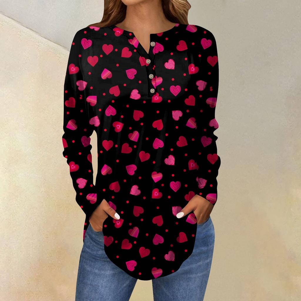 Tee Shirts For Women Fall Casual Long Sleeve Button Shirts Sweatshirt Vintage Graphic Printing Top Pullover