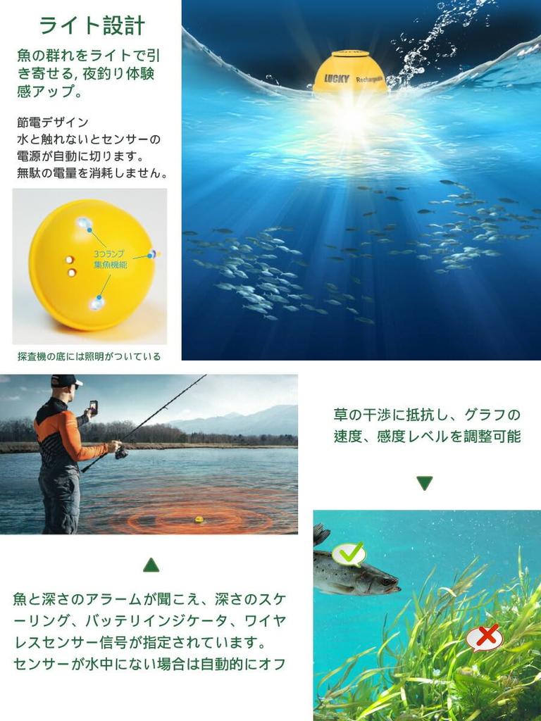 LUCKYLAKER Fish Finder Waterproof Wireless Fish Finder Casting Fishing Smelt Bass Fishing Sensitivity Adjustment Waterproof Fish Finder Japanese