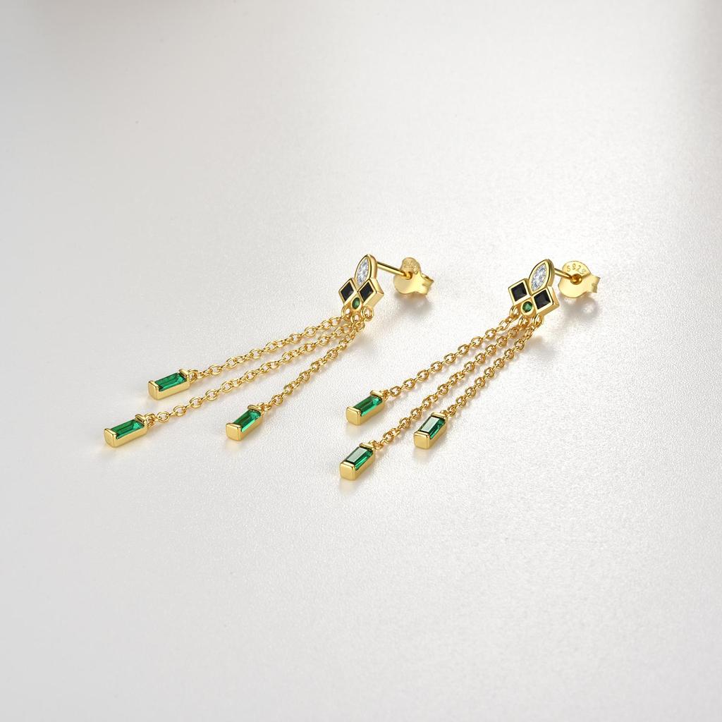 ANDYWEN Brinco de gota de zircônia cúbica verde dourada de prata esterlina 925, corrente longa, joias finas de luxo, joias de cristal 2023