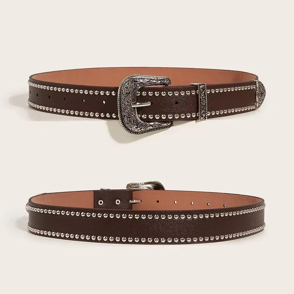 Y2k PU Leather Waistband Gothic Pin Buckle Belt Vintage Western Cowboy Belt