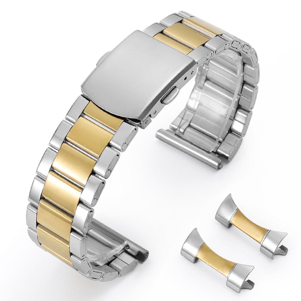18mm 20mm 22mm 24mm Stal Nierdzewna Pasek do Zegarka Srebrny Złoty Czarny Metalowy Składany Zapięcie Uniwersalny Pasek Zakrzywiony Końiec Bransoletki do Zegarków