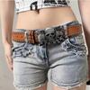 Women Punk Goth Rivet Black Jeans Unisex Men Belt Paw Skull Buckle Waistband
