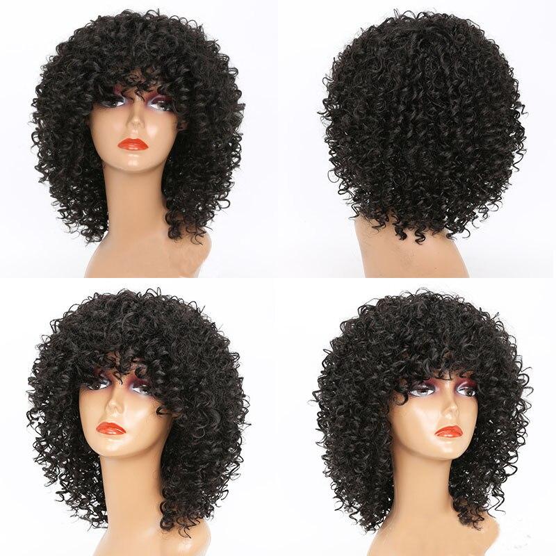 LISI HAIR Women's Short Afro Kinky Curly Wigs With Bangs Ombre Brown Synthetic Wig Black Daily Party Headgear with Clips