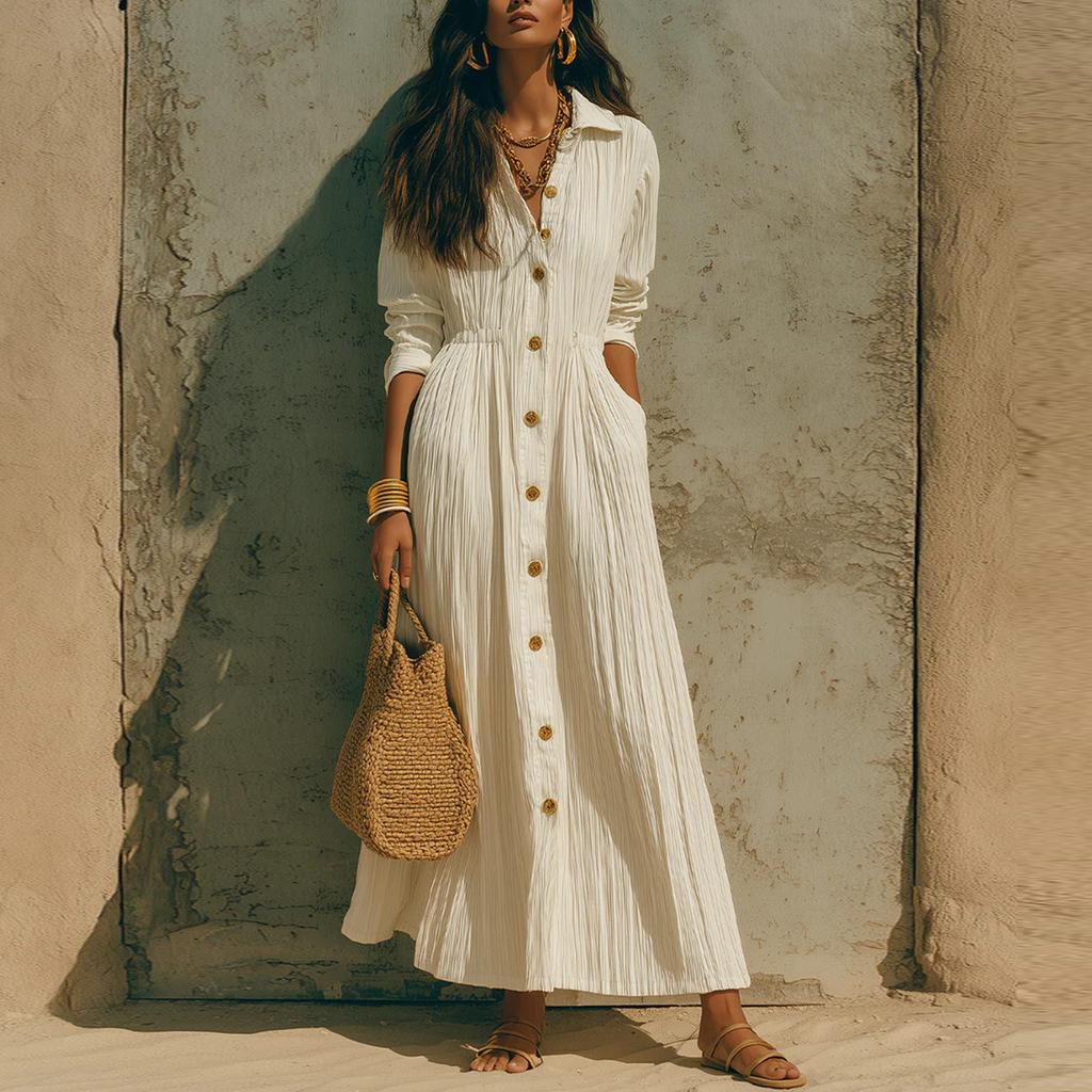 Women's Plus Size Maxi Dress Elegant Loose Fit Waist-Cinching Long Dress