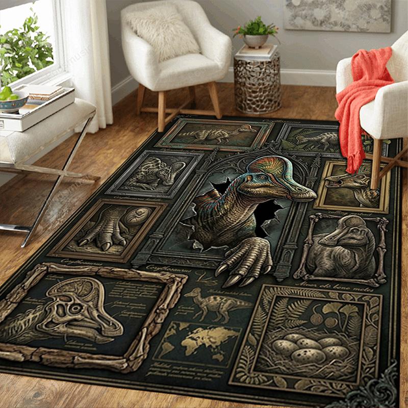 Dinosaur Fossil Exhibition Pattern Rug Floor Mat for Living Room or Bedroom Soft and Comfortable Carpet a Gift for Birthday and Holiday.