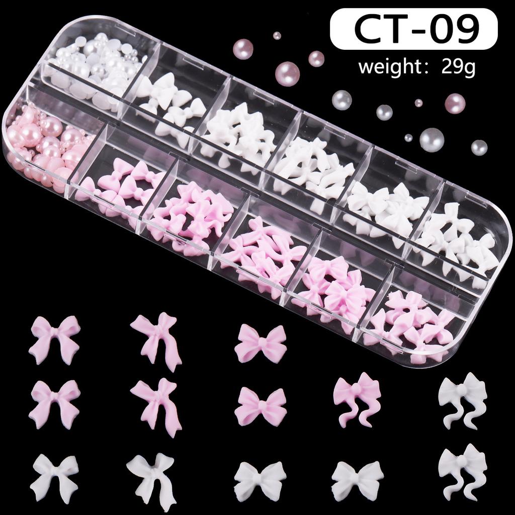 12-Grid Box Nail Art Resin Bow Streamer Ballet Alloy Butterfly Jewelry Diy Accessories