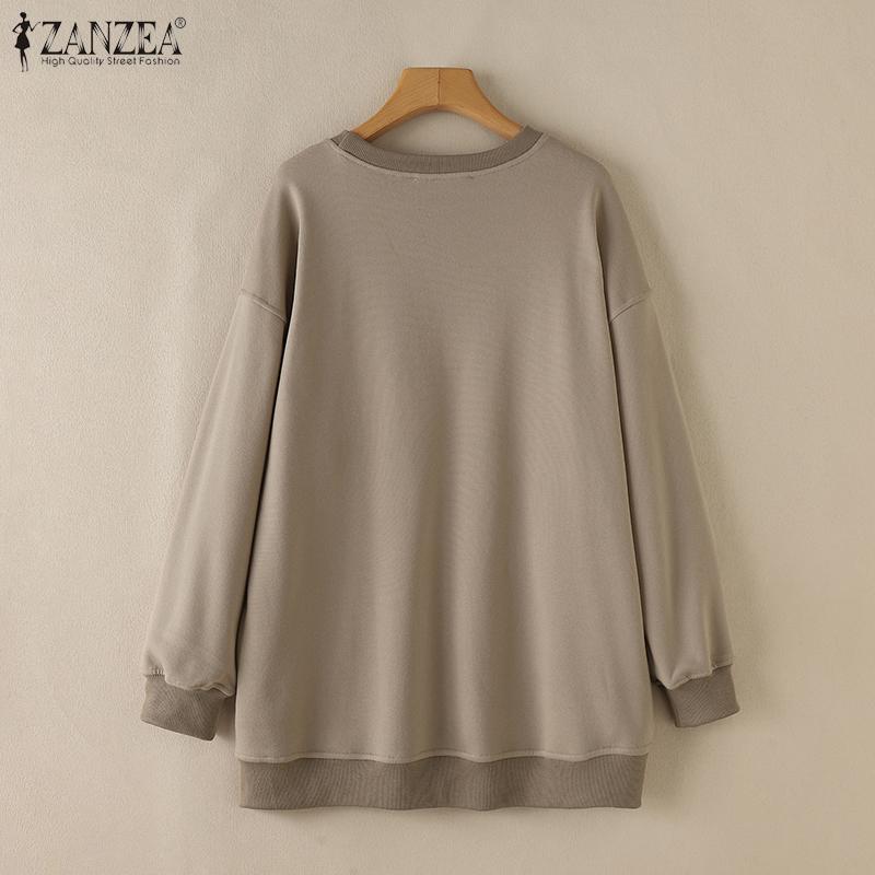 ZANZEA Women Casual Crew Neck Long Sleeve Loose Pullover Sweatshirt
