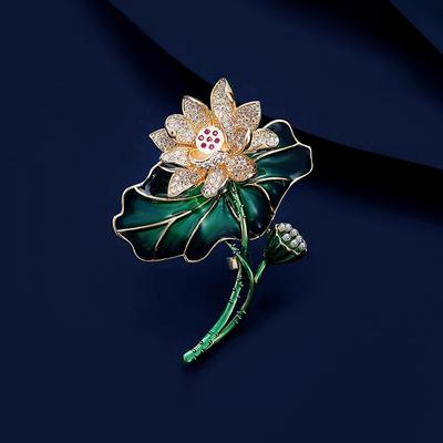 Spilla Loto Buona Fortuna di Alta Gamma da Donna Delicato Stile Cinese Spilla Loto Design di Nicchia Pin Accessori per Abito