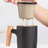 1Set Tea Separation Cup Wooden Handle Delicate Practical Office Travel Workout Gift Tea Water Bottle Ceramic Cup