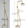 Antique Brass Shower Faucet Mixers Dual Handle Rainfall 8" Brass Shower Head with Bath Storage Shelf and Hooks Shower Water Tap