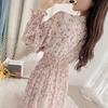 Floral Chiffon Midi Dress With High Waist And Ruffle Hem For Spring Casual Wear