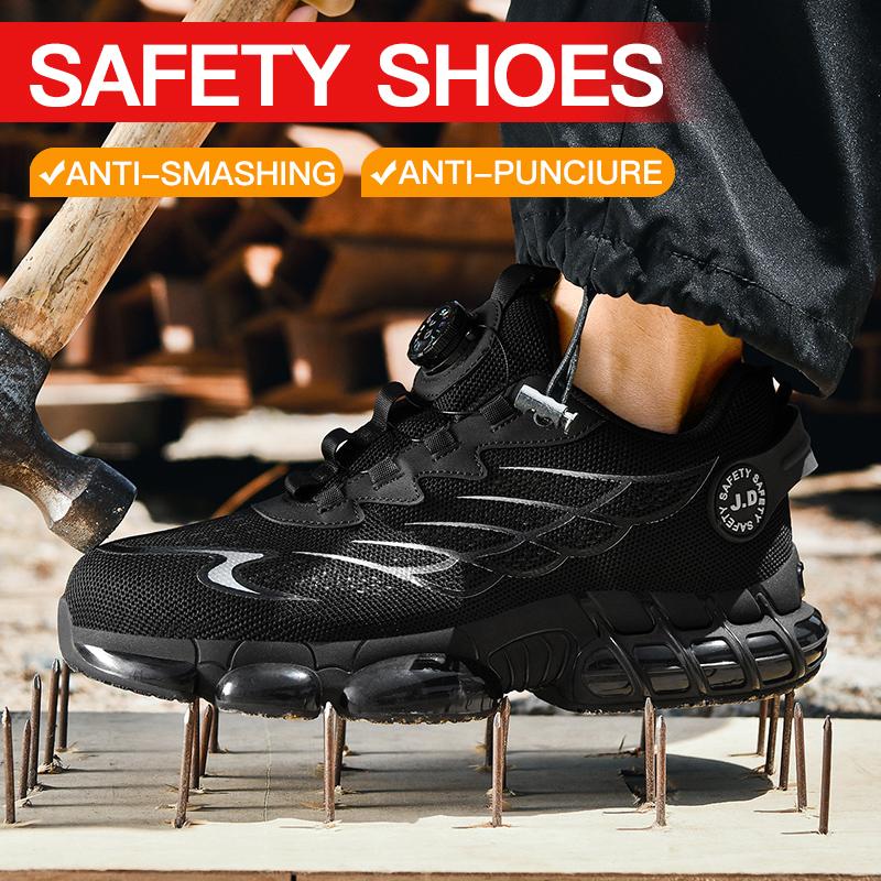 Rotary Buckle Work Sneakers Protective Shoes Lightweight Safety Shoes Puncture-Proof Anti-smash Steel Toe Shoes Work Boots Men