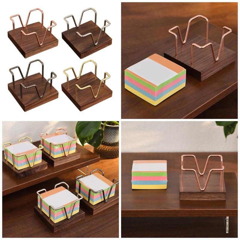 Iron Wire Note Block Stand with Wood Base Desk Notepads Storage Box Memo Pad Organizers Stand For Office Desk 94x94mm
