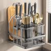 Wall Mounted Kitchen Organizer Knife Rack Cutlery Organizer  Spoon Fork Chopstick Drain With Drain Tray  Board Drain Shelf