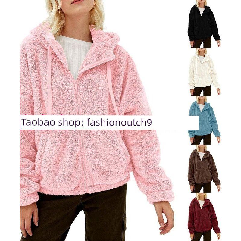

2024 Casual Loose Sweater Plush Sweater Hooded Coat Hooded Outwear Black XL