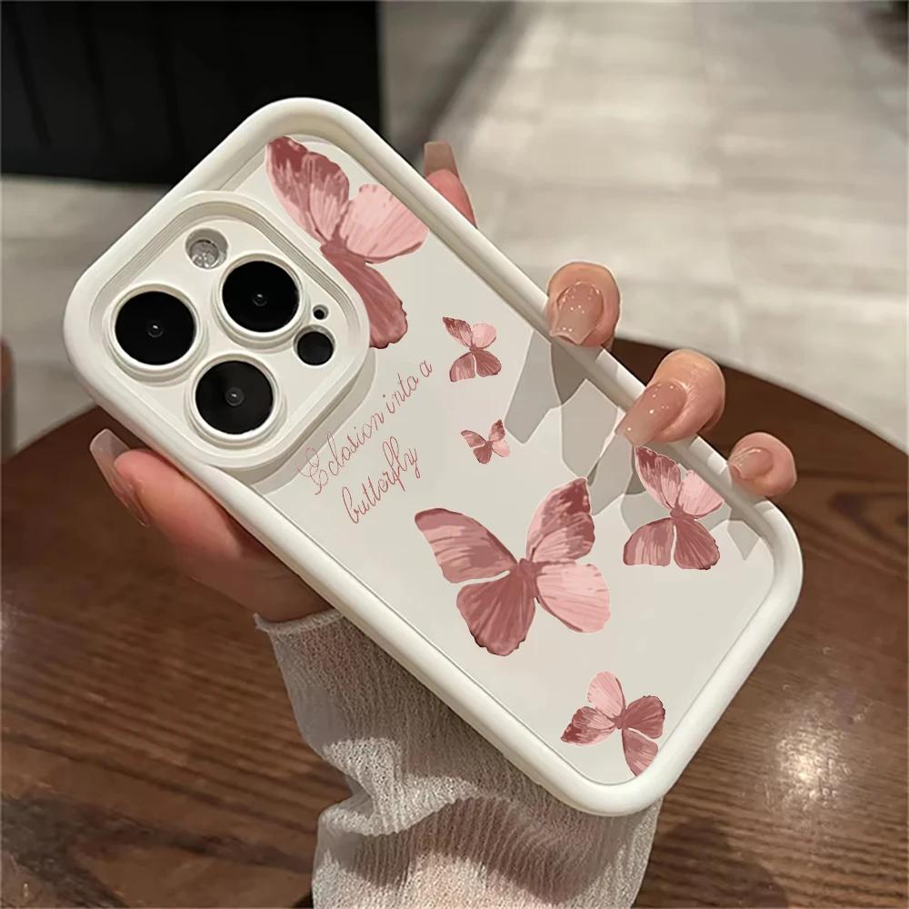 INS Retro Butterfly Phone Case For iPhone 16 11 12 13 14 15 Pro Max Plus XS Max X XR SE2 Shockproof Silicone Bumper Back Cover