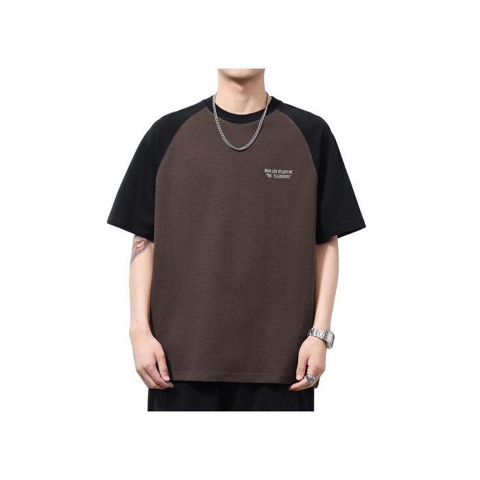Summer Thin American Heavy Contrasting Ragdoll Sleeve Short-sleeved T-shirt Men s Round Neck T-shirt Short-sleeved M