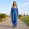 Women's One-Shoulder Color-Block Suspender Jumpsuit with Pockets, Loose Fit Wide Leg Floor-Length