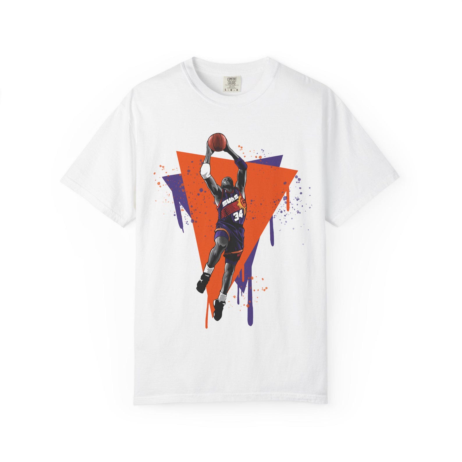 Basketball Dunk Player T-shirt | Retro Geometric Splash Design 2XL