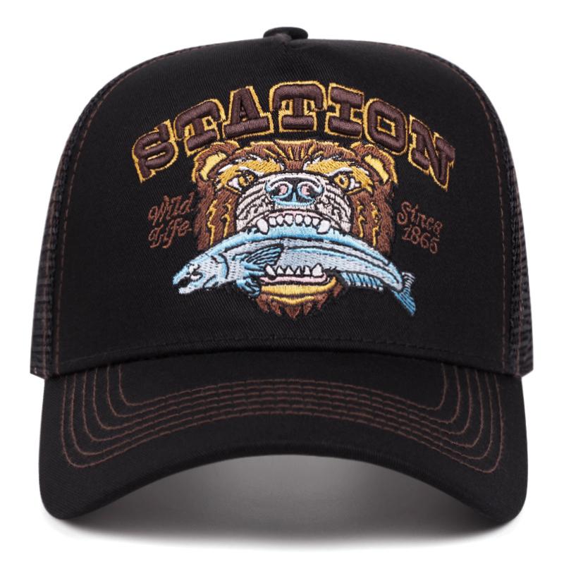 Fashion New Bear Eating Fish Truck Hat Men'S Street Skateboarding Hiphop Hat Women'S Outdoor Sunshade Baseball Hat Mesh Hat