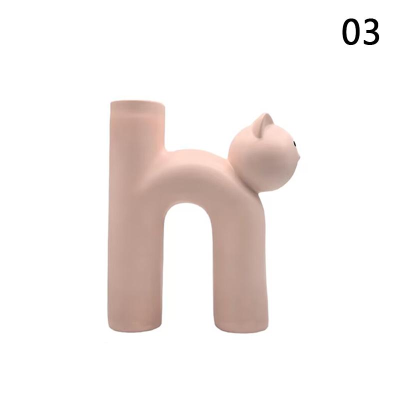 Nordic Cute Cat Shape Flower Vase Creative Resin Home Decor Living Room Entrance Tabletop Ornament Plant Hydroponics Container