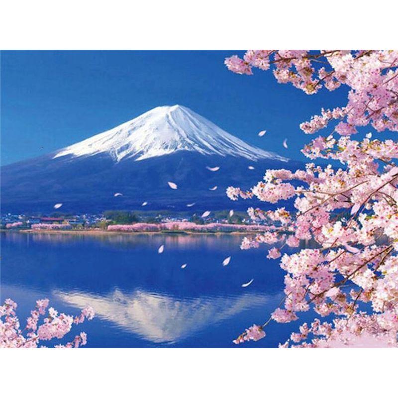 5D Diamond Painting Scenery Cross Stitch DIY Diamond Embroidery Pink Cherry Blossoms Full Round Mosaic Kit