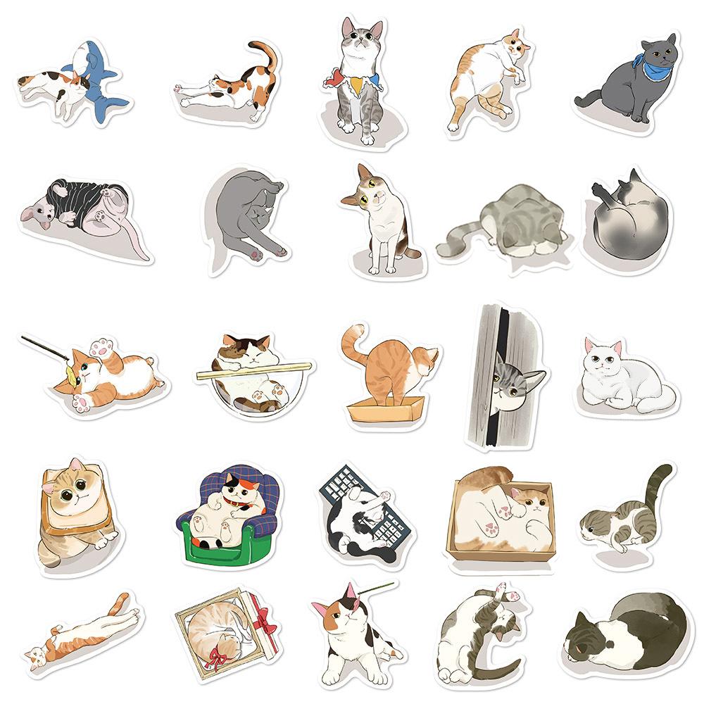 10/30/50pcs Kawaii Cartoon Cat Daily Life Stickers Cute Creative Graffiti Sticker Scrapbook Guitar Phone Laptop Decals