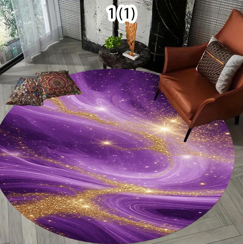 Round Purple Starry Sky with Gold Speckles Pattern Area Rug Dreamy Cosmic Print Carpet for Living Rooms Bedrooms Cozy Spaces