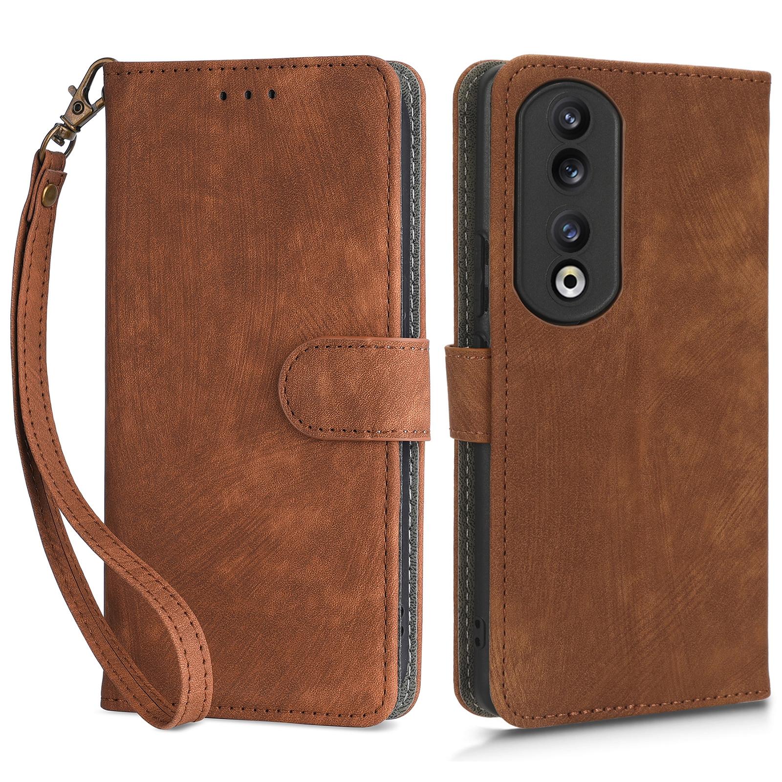 

For Honor 90 Anti-Scratch RFID Blocking Wallet Cover PU Leather Stand Phone Case Brown