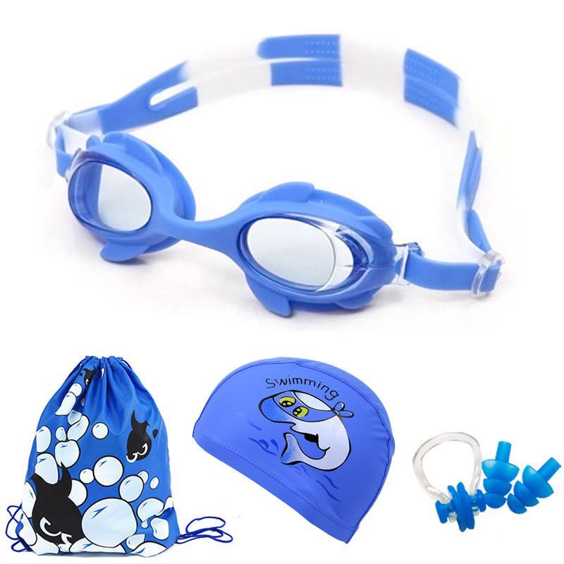 Kids' Cartoon Crab Swimming Goggles Set – Waterproof, Anti-Fog Lenses for Boys & Girls, Four-Piece Set