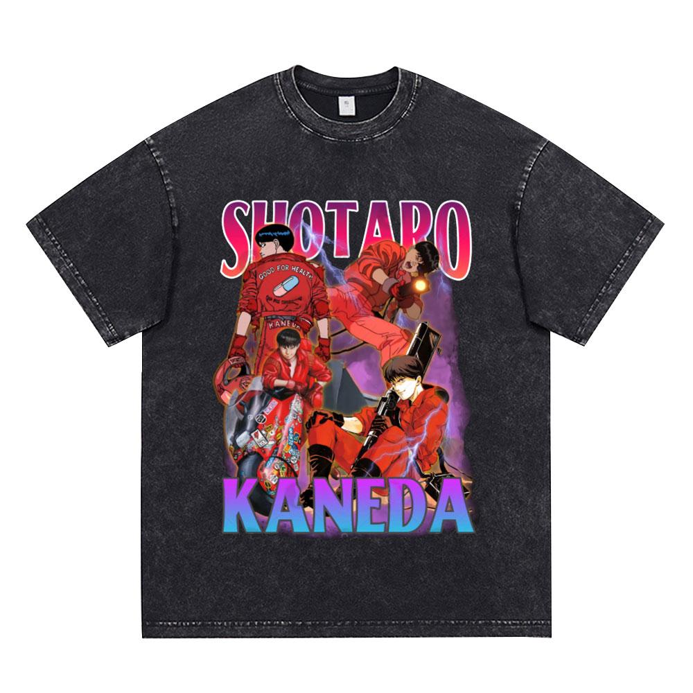 Anime Akira Vintage Washed T Shirt 90s Science Fiction Movie Shotaro Kaneda Short Sleeve T Shirts Cotton Casual Loose T-shirts