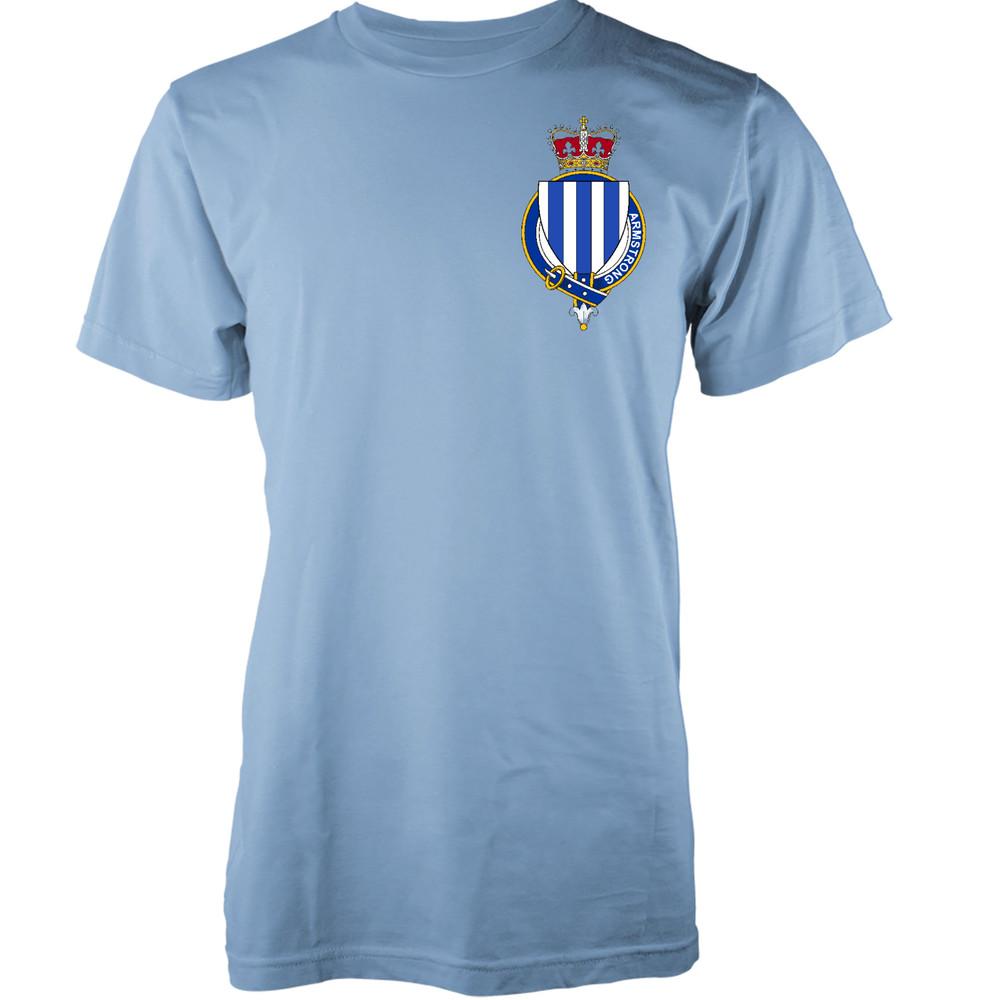 

Personalised Family Name Armstrong T-Shirt Family Crest Badge Coat Of Arms Adult L