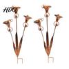 Outdoor Metal Plant Stake Calla Lily Garden with Bells 24 Inch Triple Flower Wind Chime Terrace Accessory Weatherproof Iron Ornament for Patio Lawn