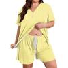 Plus Size Casual Two Piece Set Women Short Sleeve V Neck Loose Fit Top and Drawstring Waist Shorts Lounge Wear Set