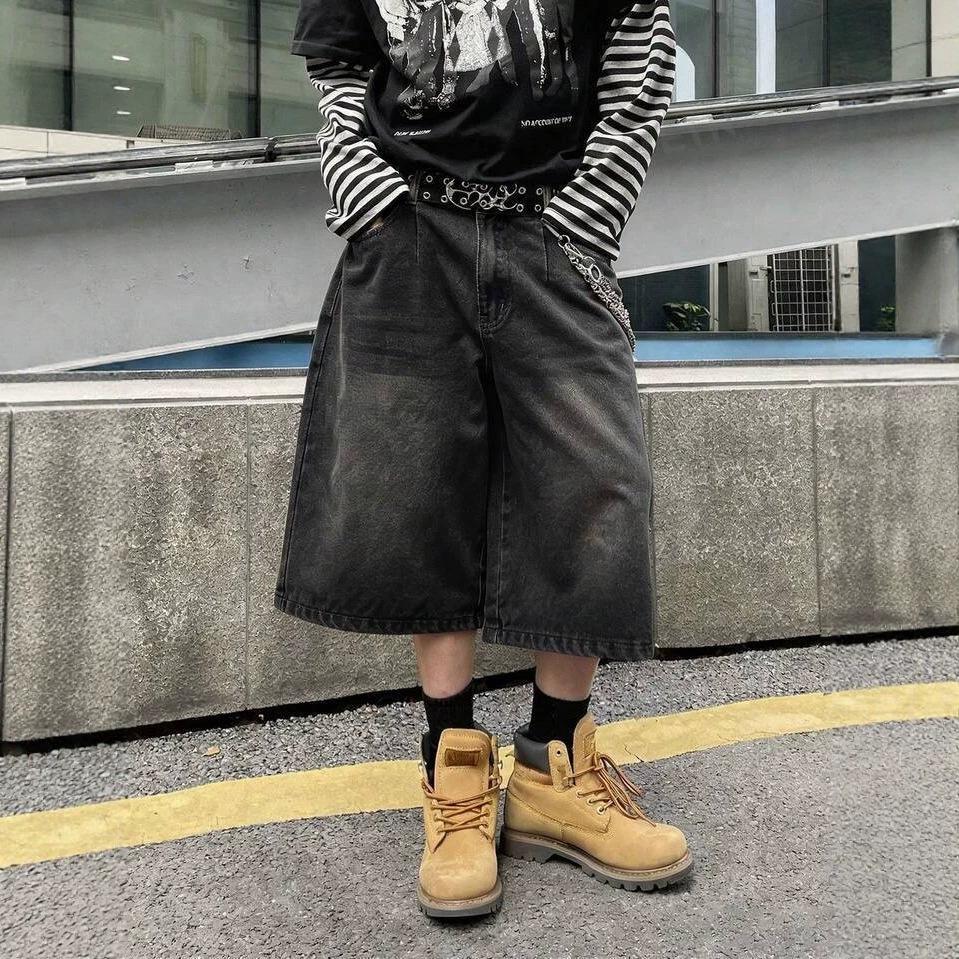 American High Street Wide-leg Seven-point Jeans Summer Retro Washed Old Jeans Fashion Trendy Men and Women