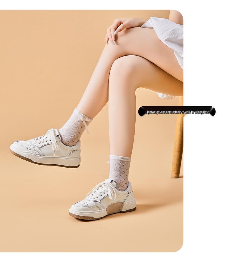 2025 Autumn Women's White Cowhide Leather Platform Sneakers - Height-Boosting German-Style Casual Shoes
