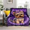 1PC Custom Name Purple Starry Yorkie flannel blanket versatile,all-season throw suitable for the living room,bedroom,camping,travel,and gift
