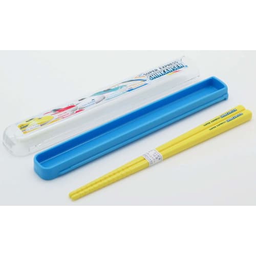 OSK Bento Box Set with Pull-Lid Chopsticks and Case, Shinkansen Design, 16.5cm Chopsticks, Sliding Lid, Made in Japan, Dishwasher Safe, HS-11, Blue