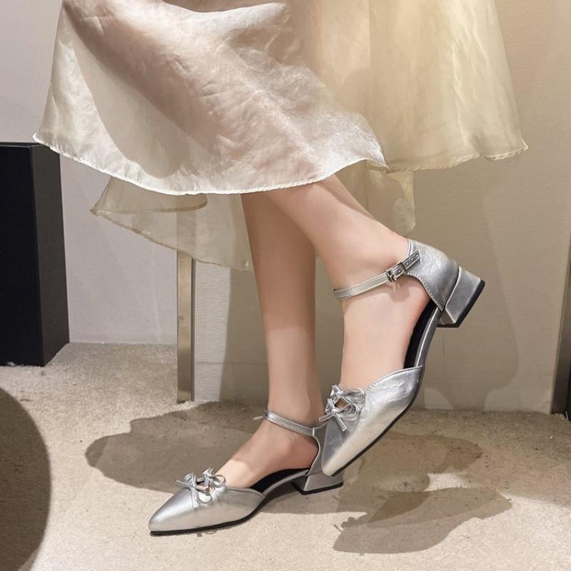 Fashion Spring New Baotou Slippers for Women Fashion Pointy Shallow Mouth Butterfly Knot Hollow-out Line with Non-slip Low Heels